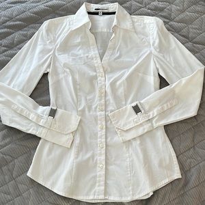 Express White Fitted Button Up Top